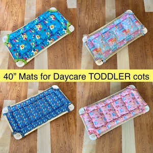 40&quot; x 20&quot; Cot Mat for Daycare Toddler Sleeping Cots (40&quot;- 45&quot; long); fun prints; cotton, quilted, personalized