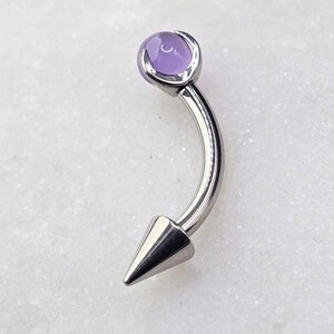 16g Titanium ASTM F136 Spikes & Amethyst Gemstone Curved Barbell Internally Threaded | Rook Ashley Eyebrow Piercing