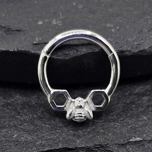 16g 8mm Tiny Bee Hinged Segment Clicker Piercing Hoop Ring Solid 316L Surgical Steel