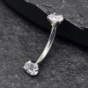 16g Titan Implant Grade ASTM F136 gebogene Barbells mit intern gefädelten Prong-Set CZ-Enden | Turmalin Augenbrauen Piercing