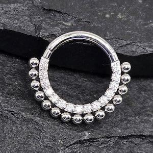 Anneau de piercing pour le septum hélicoïdal et le cartilage Daith, 16 g, 8 mm de perles en acier chirurgical 316L
