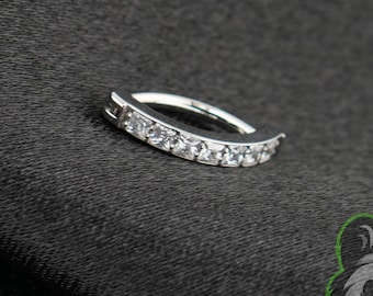 16g Titanium 6AL4V ELi ASTM F136 Curved Rook Clicker Barbell Piercing White Square Cz Gems