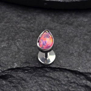 Roze opaal titanium ASTM F136 Teardrop Threadless top Labret barbell piercing conch plat kraakbeen helix philtrum monroe tragus