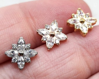 Showstopper CZ Cluster Titanium ASTM F136 Threadless Top For Barbell Piercing Conch Flat Cartilage Helix Labret Monroe