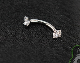 16g Titanium Implant Grade ASTM F136 Curved Barbells With Internally Threaded Prong Set CZ Ends | Rook Eyebrow Piercing
