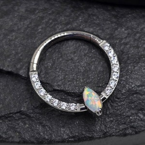 16g Titanium ASTM F136 Marquise Implant Grade Opal Hinged Segment Septum Helix Piercing Cartilage Daith Hoop Piercing Ring