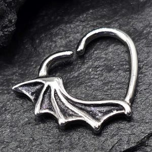 16g 10 mm Asa de morcego Aço cirúrgico sólido Piercing de orelha esquerda ou direita Daith Helix Anel de corte dobrável Joia de argola 1,2 mm 3/8"