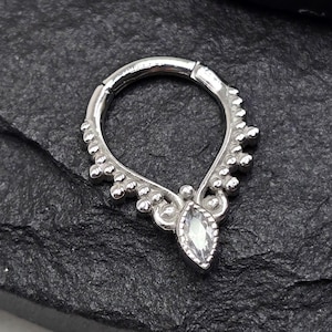 Anneau de piercing à cliquet, pointe en V, 16 g, marquise CZ, segment articulé, solide, acier chirurgical 316L, hélice de Daith, septum