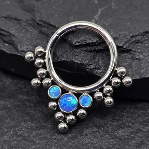 16g 8mm Titanium Implant Grade ASTM F136 Blue Opal Beads Hinged Segment Septum Helix Piercing Cartilage Daith Hoop Piercing Ring