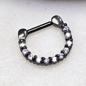 11 g 8 mm PVD noir doublé de gemme sur acier chirurgical 316 L massif segment articulé anneaux clicker piercing septum Daith Helix cartilage