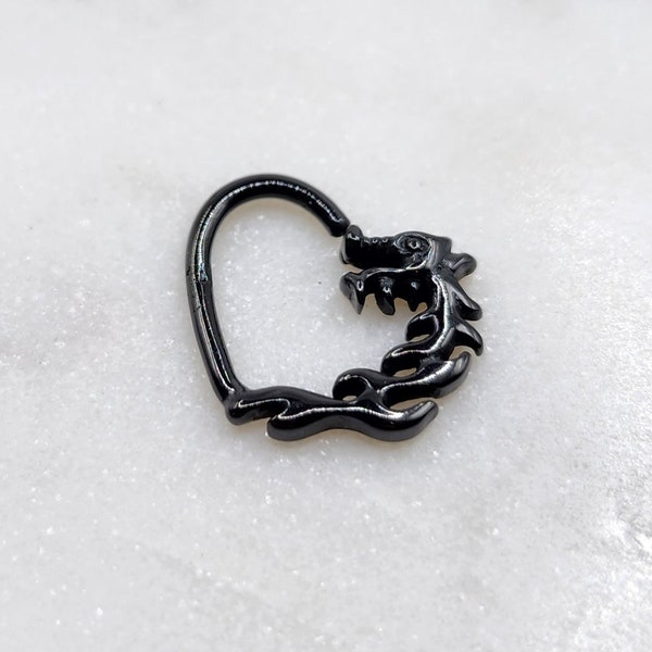 16g 10mm Black Dragon Solid Surgical Steel Left or Right Ear Piercing Daith Helix Bendable Cut Ring Hoop Jewelry 1.2mm 3/8"