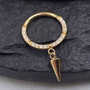 16g Titanium ASTM F136 CZ Gems Spike Gold PVD Implant Grade Hinged Segment Septum Helix Piercing Cartilage Daith Hoop Piercing Ring