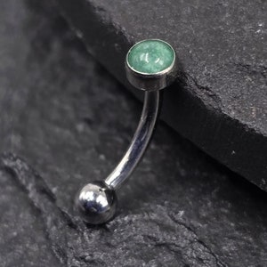 16g Titanium Implant Grade ASTM F136 Curved Barbells With Internally Threaded Bezel Green Aventurine Stone | Rook Eyebrow Piercing