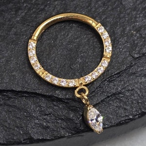 16g Titanium ASTM F136 CZ Gems Marquise Gold PVD Implant Grade Hinged Segment Septum Helix Piercing Cartilage Daith Hoop Piercing Ring
