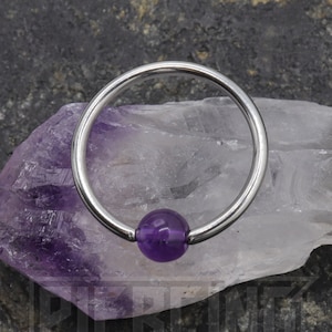 16g Genuine Amethyst Stone Bead Hoop CBR BCR Solid Surgical Steel Captive Ring Piercing Hoop Helix Orbital Earring Septum 8mm 10mm 12mm