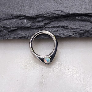 16g 8mm V Opal Stone Hinged Segment Clicker Piercing Hoop Ring Solid 316L Surgical Steel