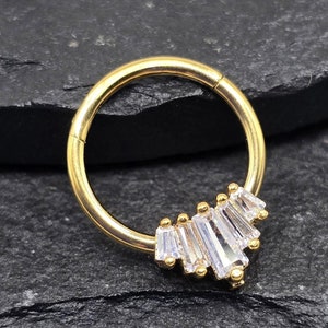 16g 8 mm 10 mm Baguette 316L Aço Cirúrgico Segmento Articulado Septo Hélice Piercing Cartilagem Daith Hoop Piercing Anel Placa PVD Dourada