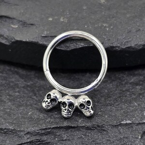 16g 8mm Skulls Hinged Segment Clicker Solid 316L Surgical Steel Septum Helix Daith Piercing