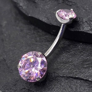 Titanium Internal Thread 14g Pink CZ Gem Top Prong Set Double Round Belly Button Navel Ring