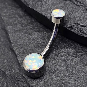 Titanium Internal Thread 14g White Opal Top Prong Set Double Round Belly Button Navel Ring