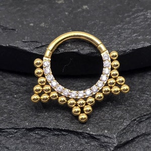Anneau de piercing pour le septum hélicoïdal et le cartilage Daith, 16 g, 8 mm de perles en acier chirurgical 316L