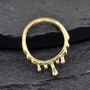 16g 8 mm Sangue Gotejamento Articulado Segmento Clicker Piercing Anel de Argola Sólido Polido 316L Aço Cirúrgico Ouro PVD Revestimento Septo Daith
