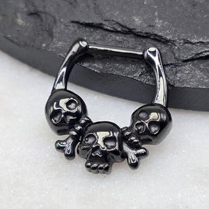 16 g 8 mm grosses têtes de mort noir PVD 316L acier chirurgical articulé segment clicker cerceau septum Daith Helix piercing cartilage