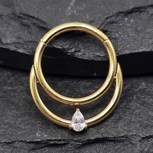 16g Titanium ASTM F136 Implant Grade Gold PVD Plate Pear Tear Drop Hinged Segment Clicker Septum Helix Cartilage Daith Hoop Piercing Ring