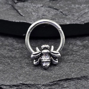 Petite abeille plaquée segment articulé Clicker Piercing bijoux anneau cerceau Septum Daith Helix Cartilage solide en acier chirurgical 316L