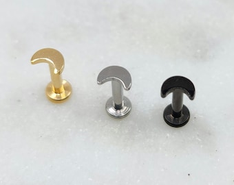 16g Petite Moon Minimalist Implant Grade Titanium Internal Thread Flat Back Labret Tragus Cartilage Barbell