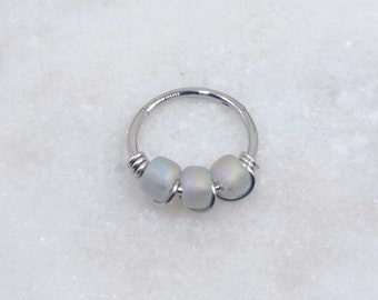 18g 20g 8mm 10mm Gray AB Beaded Glass Hinged Cut Ring Beaded Wire Wrapped Handmade Segment Hoop Rings Nose Earring Lobe Piercing 5/16"