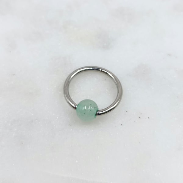 16g Genuine Aventurine Green Gemstone Bead CBR BCR Surgical Steel Captive Ring Piercing Hoop Helix Orbital Earring Septum 8mm 10mm 12mm