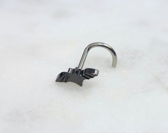 20g 18g Titanium ASTM F136 Implant Grade Black Bat Threadless PVD Plate Push in Nose Screw Piercing Curl Ring