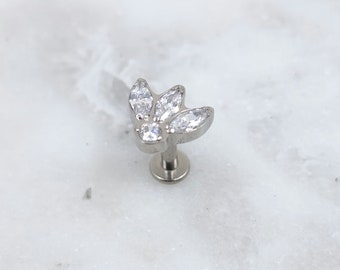 Titanium ASTM F136 White Marquise Threadless Top Piercing Conch Tragus Flat Cartilage Helix Nose