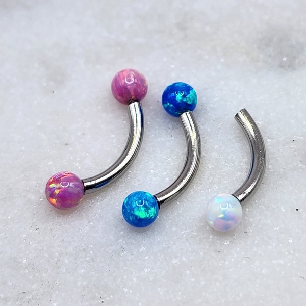 Clearance 16g 8mm Internal Thread Opal Bezel Disc Solid 316L Surgical Steel Curved Eyebrow Rook Piercing Barbell