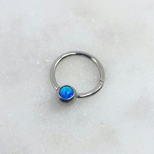 16g 18g Blue Opal Solid Polished 316L Surgical Steel Hinged Segment Septum Helix Piercing Cartilage Daith Hoop Piercing Ring