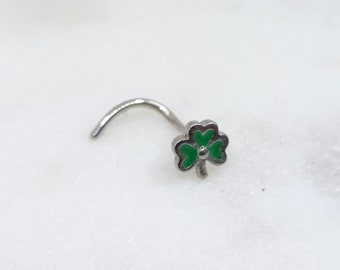 20g Shamrock Clover Solid Polished 316L Surgical Steel Nose Piercing Curl Jewelry Stud Ring