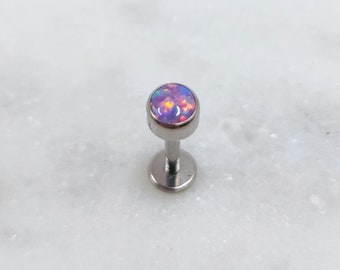 Titanium ASTM F136 Purple 4mm Opal Threadless Top Labret Barbell Piercing Conch Flat Cartilage Helix Labret Monroe