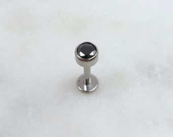 Titanium ASTM F136 Jett Black 4mm CZ Threadless Top Labret Barbell Piercing Conch Flat Cartilage Helix Labret Monroe