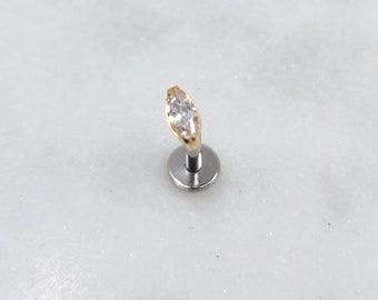 Titanium ASTM F136 White Marquise CZ Gold PVD Plated Threadless Top Threadless Piercing Conch Flat Cartilage Helix Labret Monroe