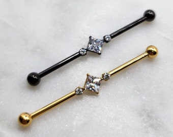 14g 38mm Titanium ASTM F136 Industrial Scaffold Piercing Barbell Internal Thread CZ Gem Black Gold Plate