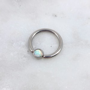 16g 14g White Opal Stone Captive Bead Ring CBR 316L Surgical Steel Septum Daith Helix Piercing Jewelry