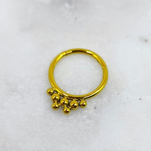 16g Titanium ASTM F136 Beaded Anodized Yellow Hand Polished Hinged Segment Clicker Hoop Septum Daith Helix Cartilage Piercing