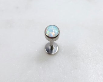 Titanium ASTM F136 White 4mm Opal Threadless Top Labret Barbell Piercing Conch Flat Cartilage Helix Labret Monroe