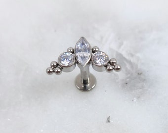 Titanium ASTM F136 White CZ Cluster Marquise Threadless Top Piercing Conch Tragus Flat Cartilage Helix