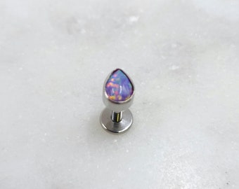 Purple Opal Titanium ASTM F136 Teardrop Threadless Top Labret Barbell Piercing Conch Flat Cartilage Helix Philtrum Monroe Tragus