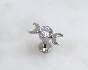 Titanium ASTM F136 Moon Goddess Threadless Top Labret Barbell Piercing Conch Flat Cartilage Helix Labret Monroe