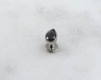 Black CZ Titanium ASTM F136 Teardrop Threadless Top Labret Barbell Conch Flat Cartilage Helix Philtrum Monroe Tragus