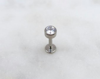 Titanium ASTM F136 White CZ Round Threadless Top Labret Barbell Piercing Conch Flat Cartilage Helix Labret Monroe