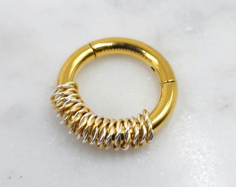 8g Hinged Segment Clicker Gold PVD Plated 316L Surgical Steel Wrapped Hoop Rings Septum Prince Albert Gauges